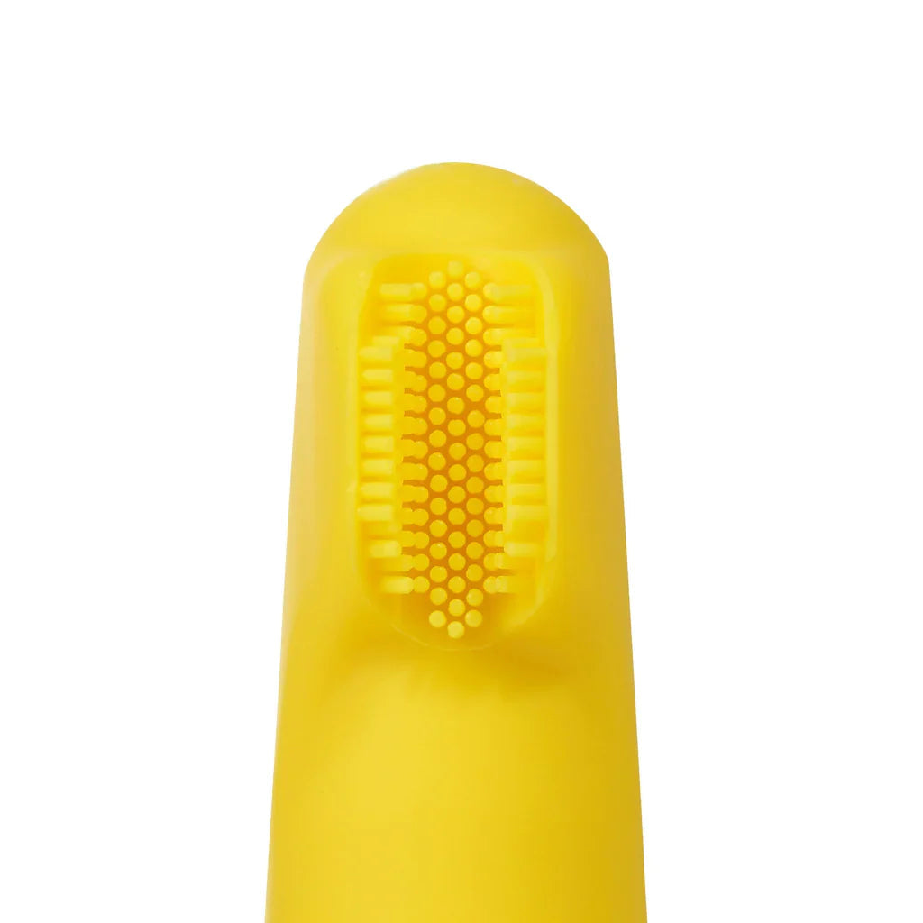 Yellow finger toothbrush from Frida Finger Toothbrush for baby strollers cleaning