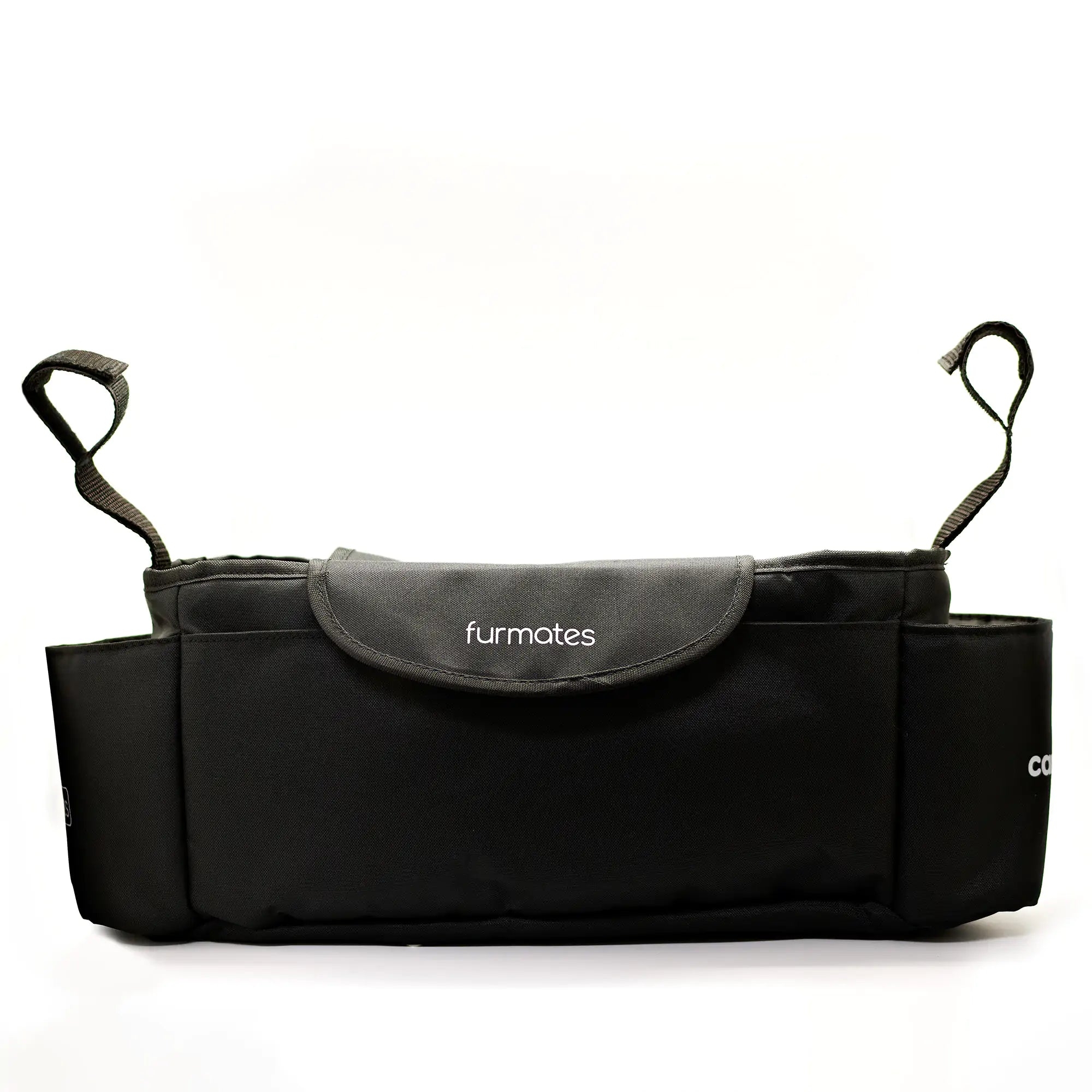 Black stroller organizer bag from Furmates Carry for baby strollers and pet accessories