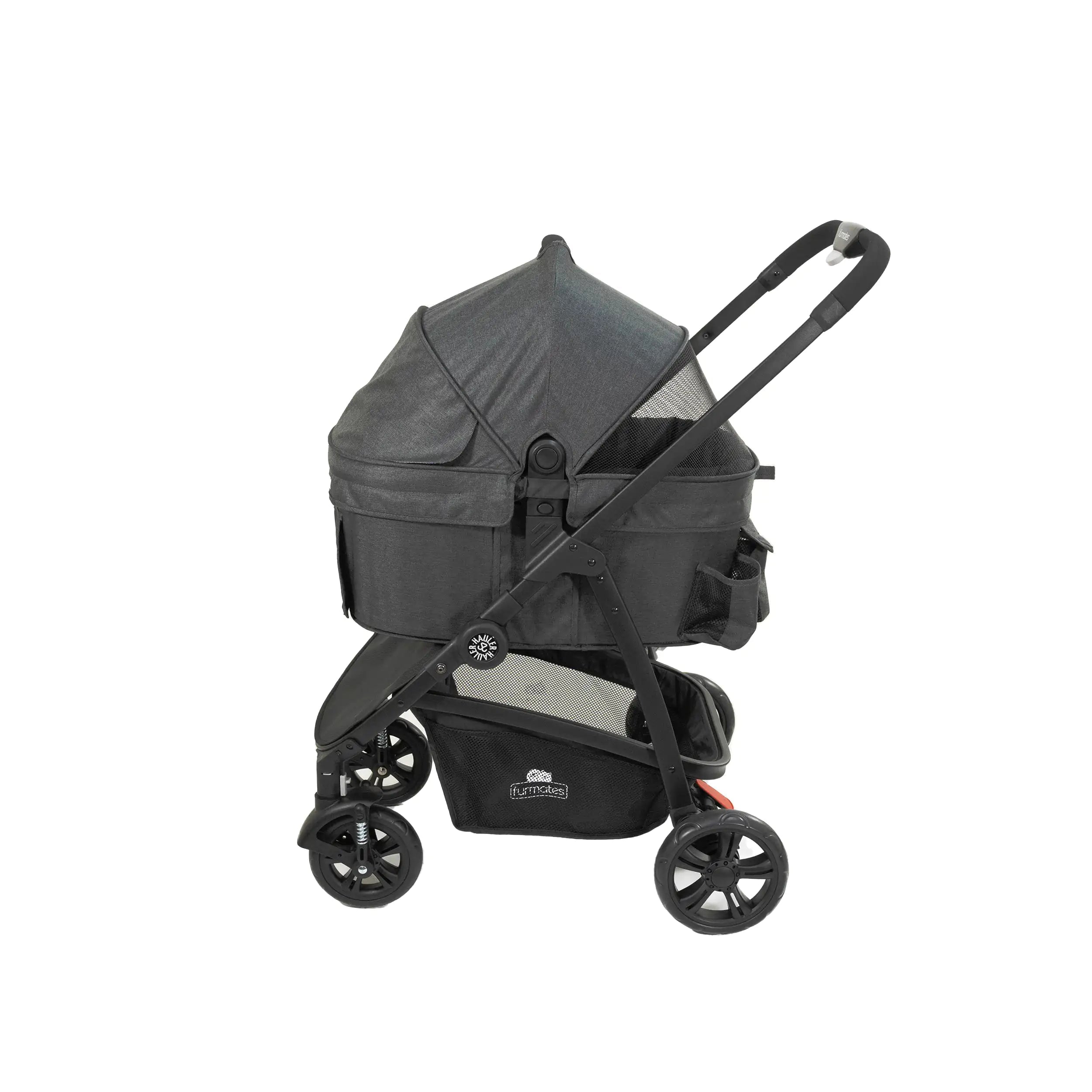 Black Furmates Hauler Pet Stroller with handy storage pockets for Toshi Baby use
