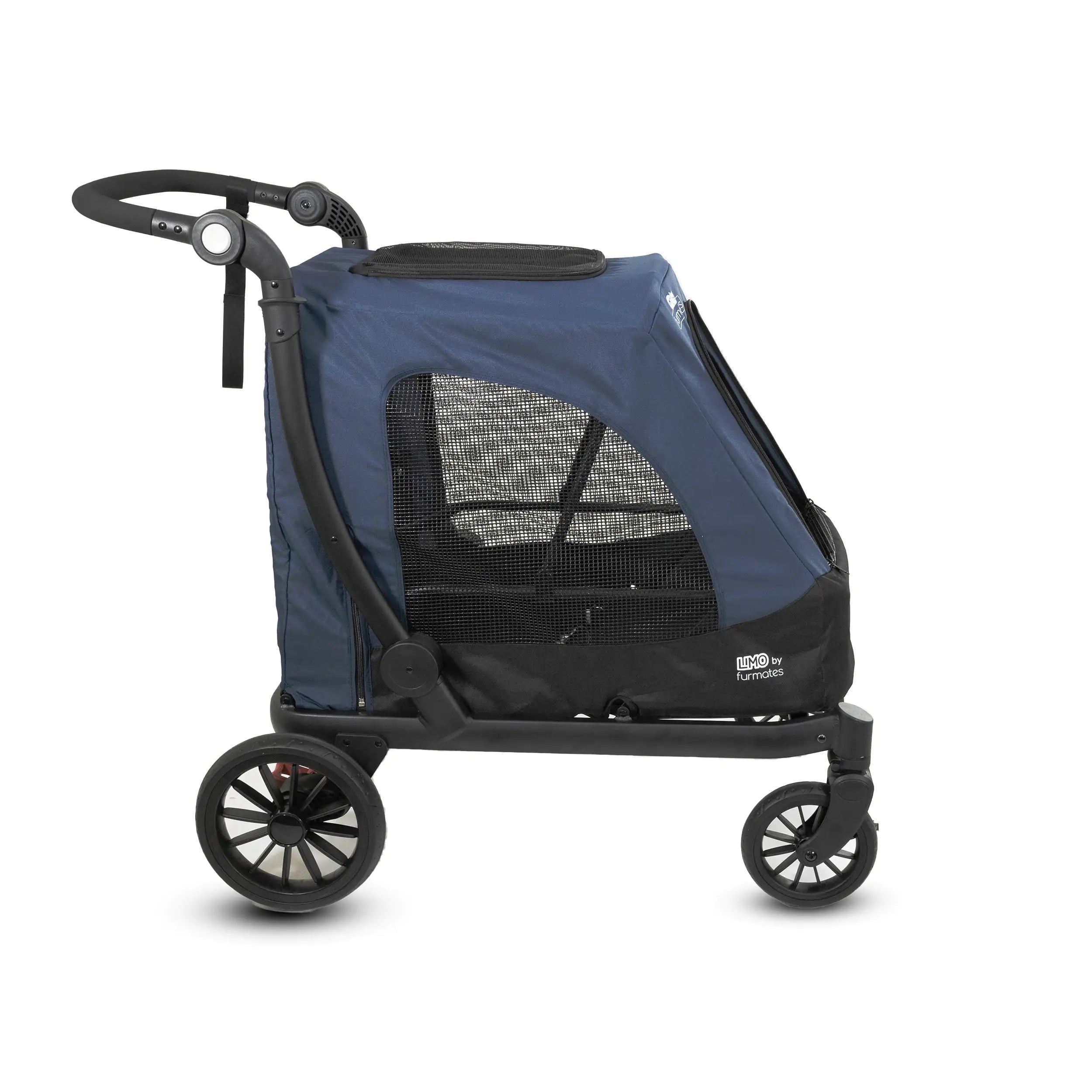 Navy blue Furmates Limo Pet Stroller perfect for stylish pet outings and Toshi Baby Romper