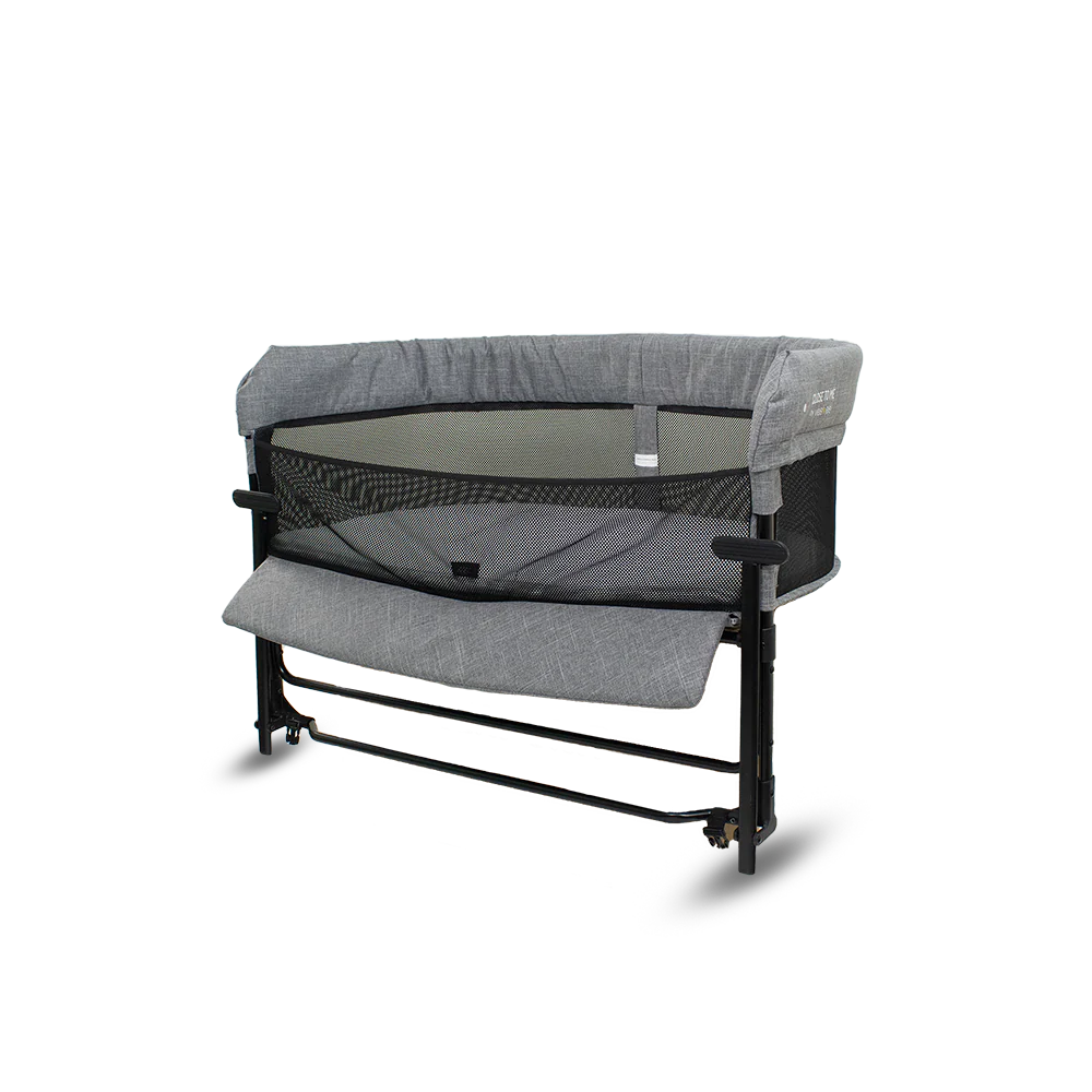 Gray baby bassinet with mesh sides from Vee Bee Close To Me Co-Sleeper, perfect for baby strollers