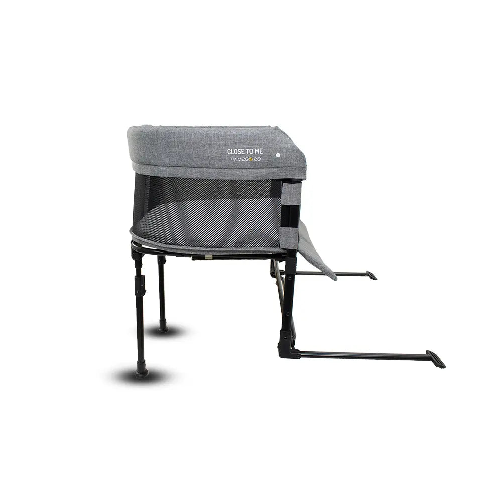 Gray bedside bassinet from Vee Bee Close To Me Co-Sleeper, perfect with Toshi Baby Romper