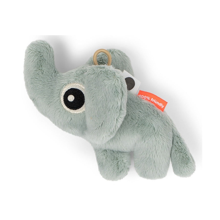 Gray plush elephant toy from Done by Deer Tiny Sensory Rattle perfect for baby romper eva and bare mum postpartum