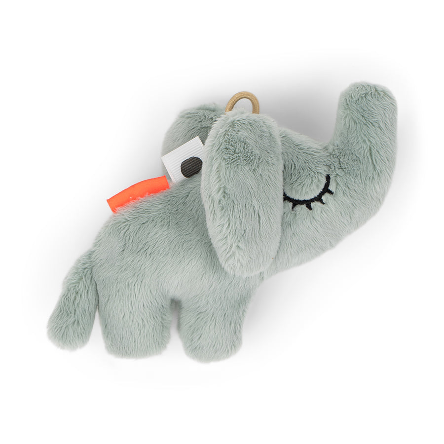 Soft gray elephant plush toy from Done by Deer Tiny Sensory Rattle for babies