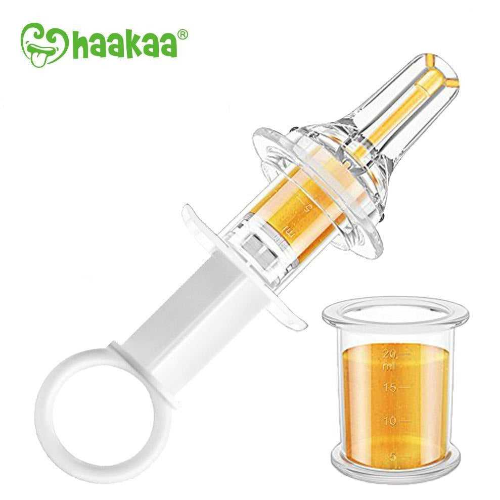 Baby medicine dispenser with measuring cup for easy feeding, perfect with Haakaa Oral Syringe
