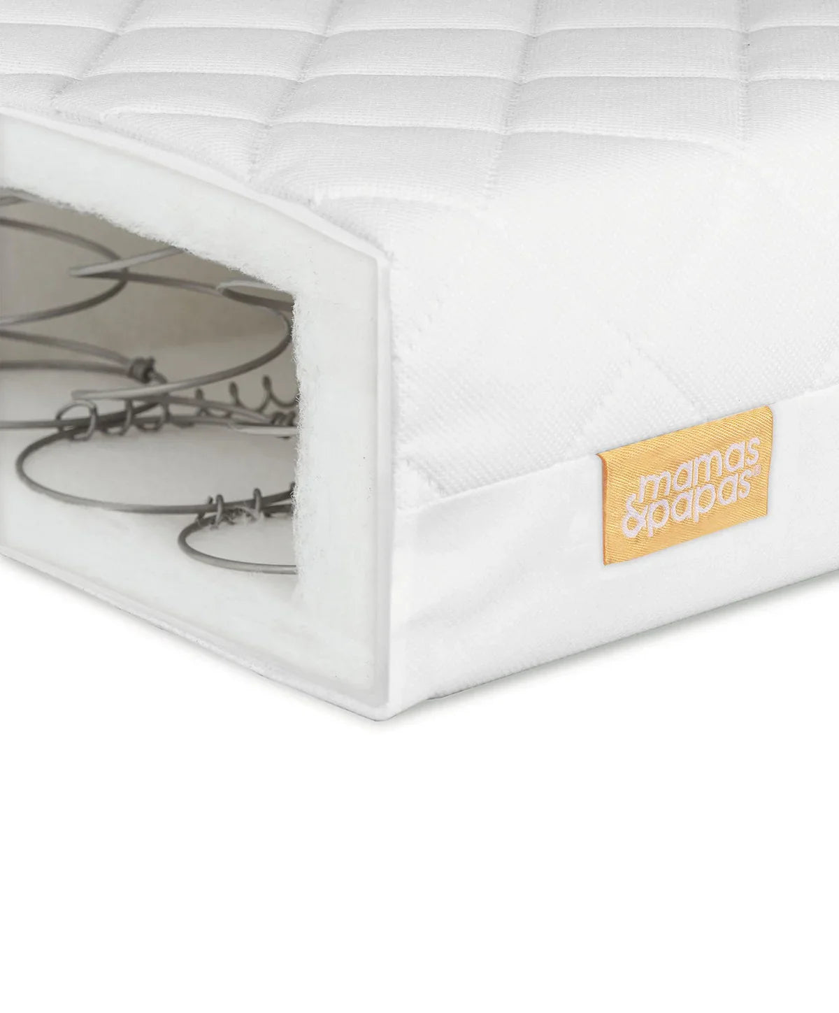 White mattress with exposed springs for Mamas&Papas Harwell cotbed or toddler bed