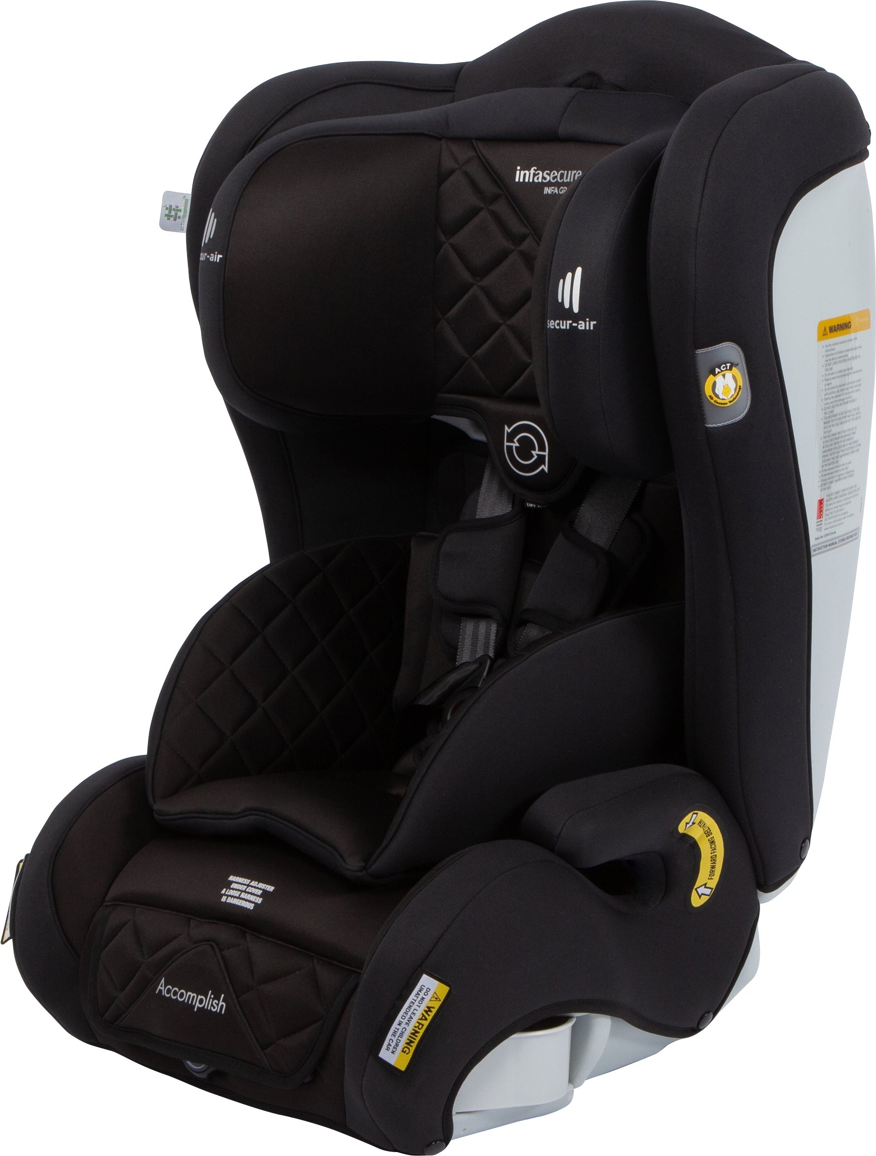 Black child car seat with Air Cocoon Technology for Toshi Baby Infasecure Accomplish More
