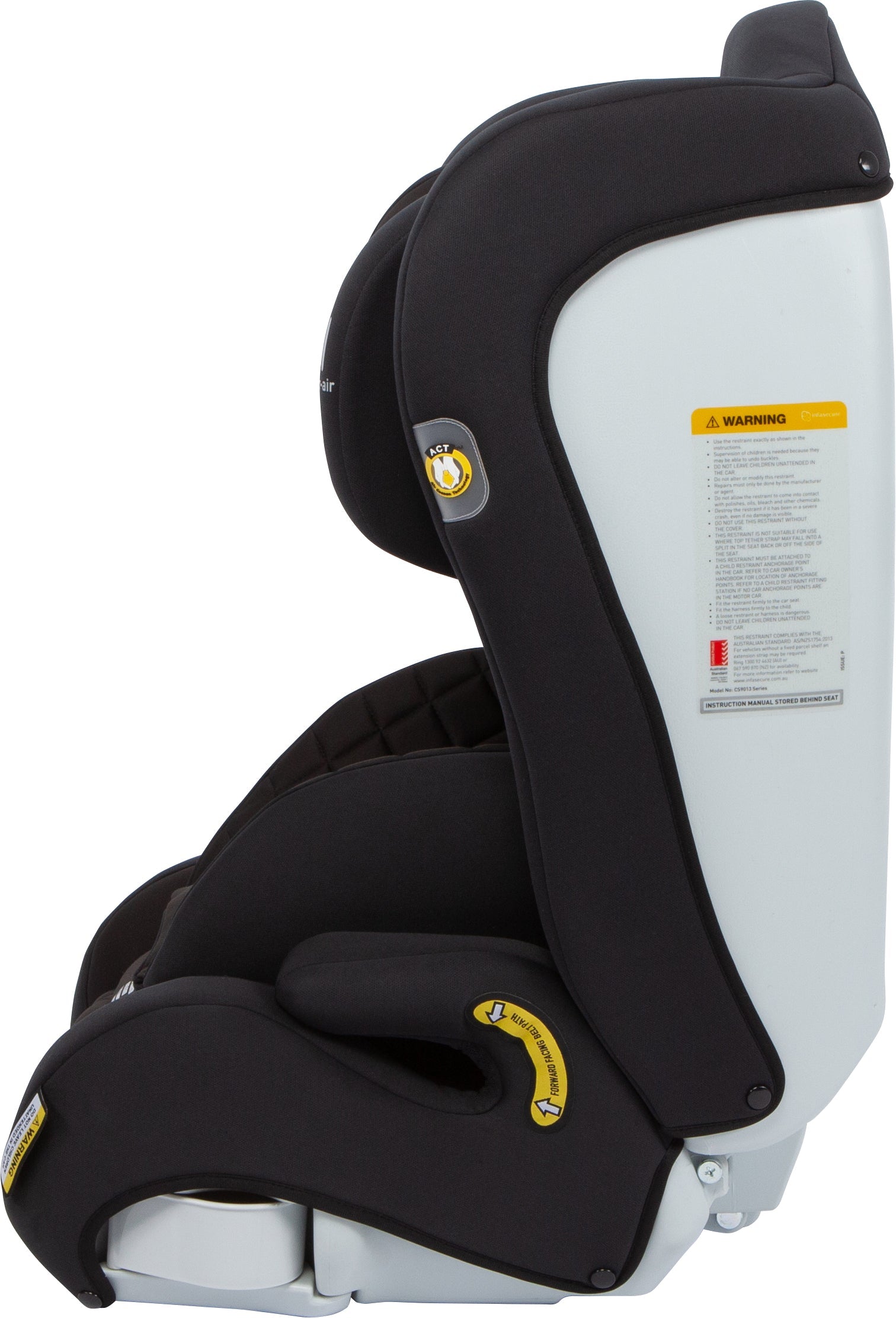 Black and white car seat from Infasecure ACCOMPLISH More Dusk with active bamboo fabric
