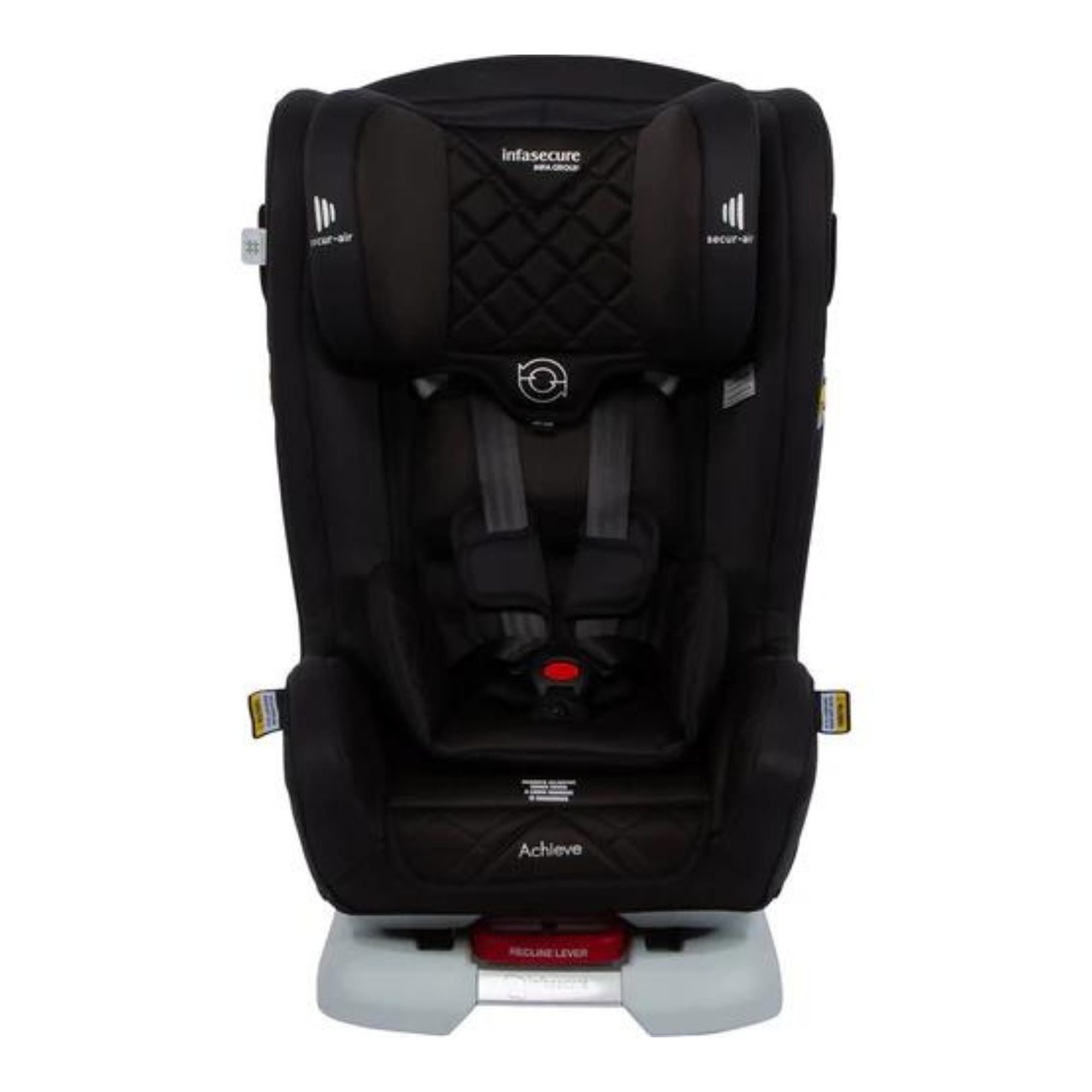 Black child car seat from Infasecure Achieve for extended rearward facing up to 8 years