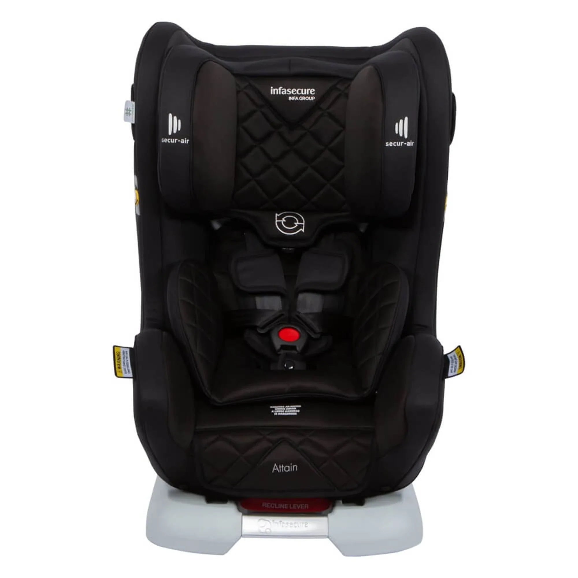 Black child car seat Infasecure ATTAIN More with Air Cocoon Technology and ISOFIX compatible