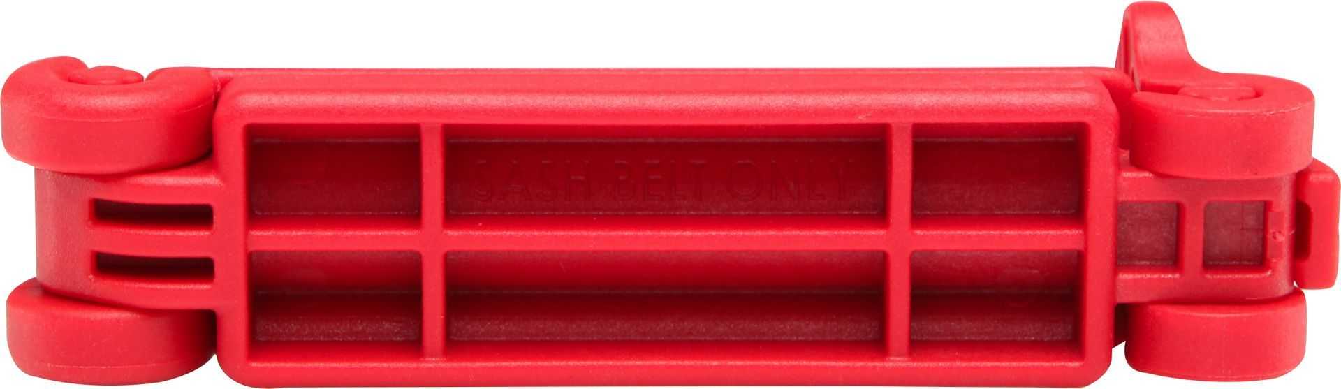 Red plastic toy train car for Infasecure SafeGrip Belt Clamp and baby strollers fun