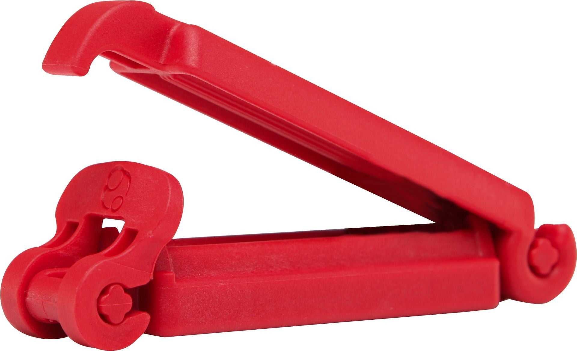 Red plastic bag clip on Infasecure SafeGrip Belt Clamp versatile accessory clip
