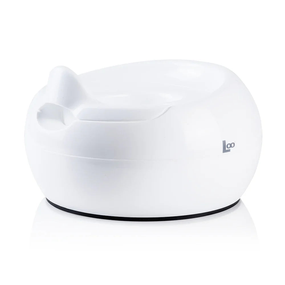 White plastic potty chair for toddlers from Joovy Loo Potty, perfect for potty training