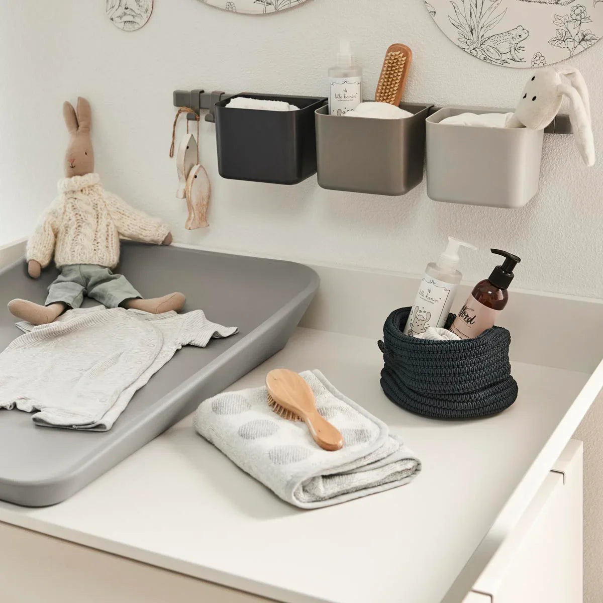 Toshi Baby Baby Changing Station with Accessories on Leander 3 Piece Double Rod for baby strollers