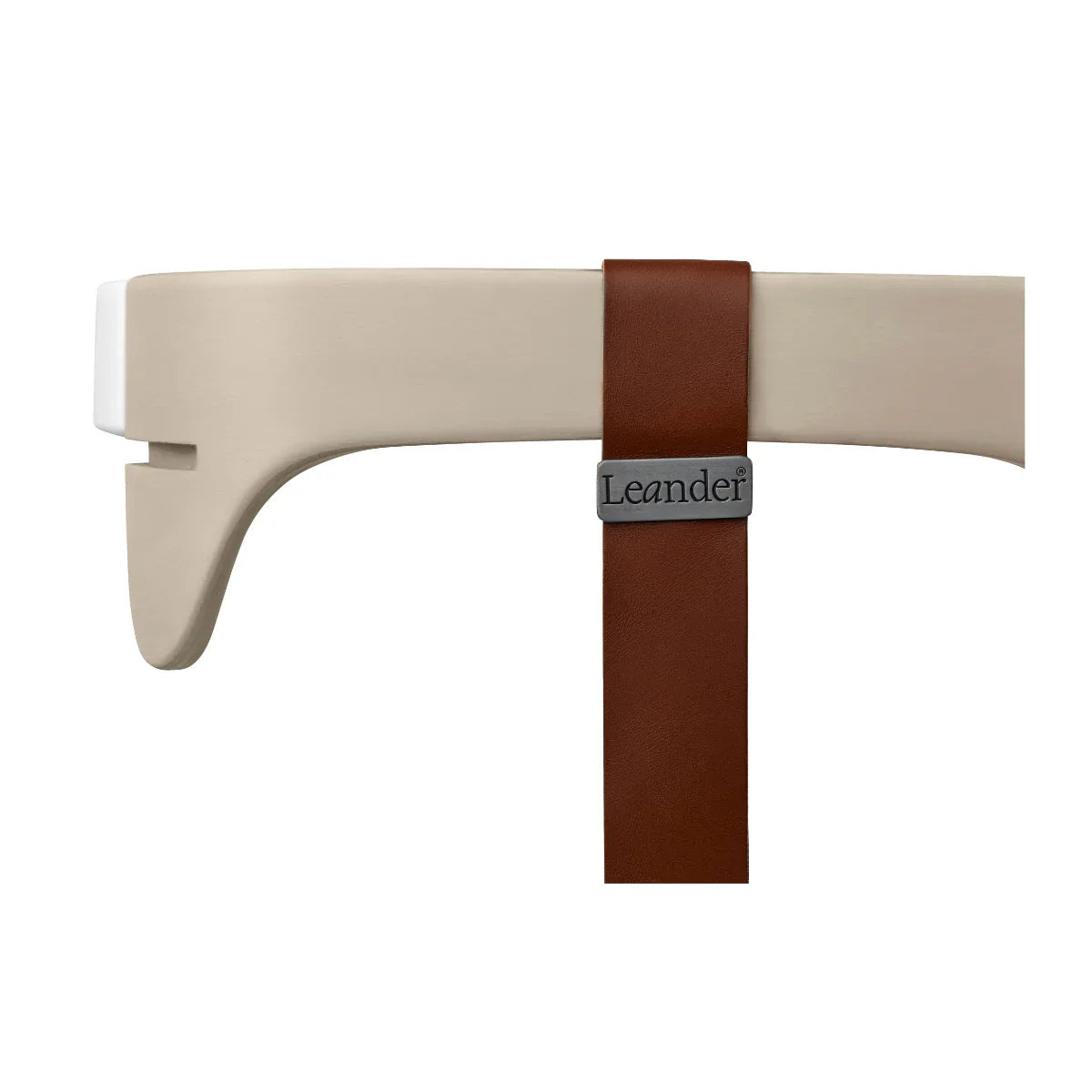 Beige Leander Chair Safety Bar arm with brown strap for safe seating