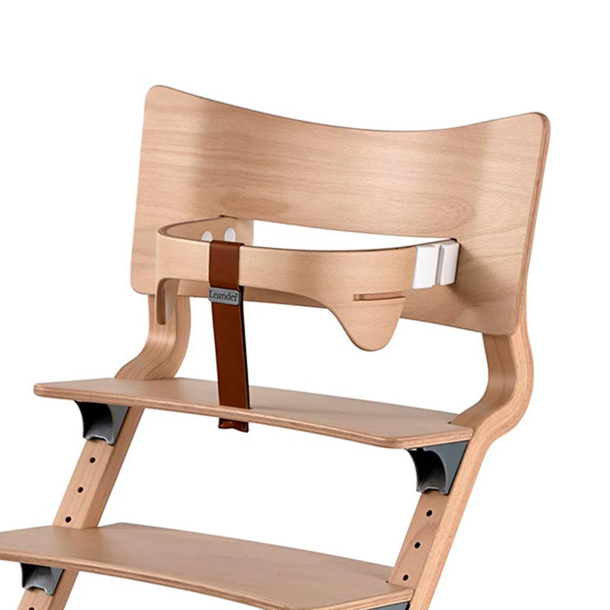 Wooden high chair with safety harness for Leander Chair Safety, perfect for Toshi Baby Romper and Bare Mum Postpartum