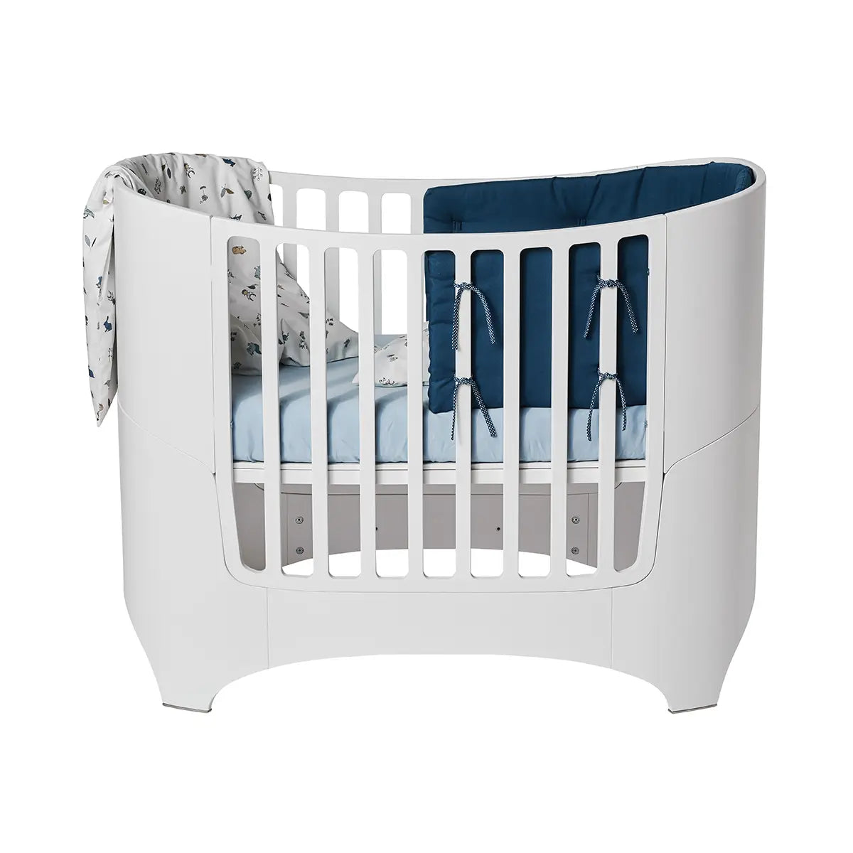 White rounded Leander Classic Cot with premium mattress bonus for Toshi Baby