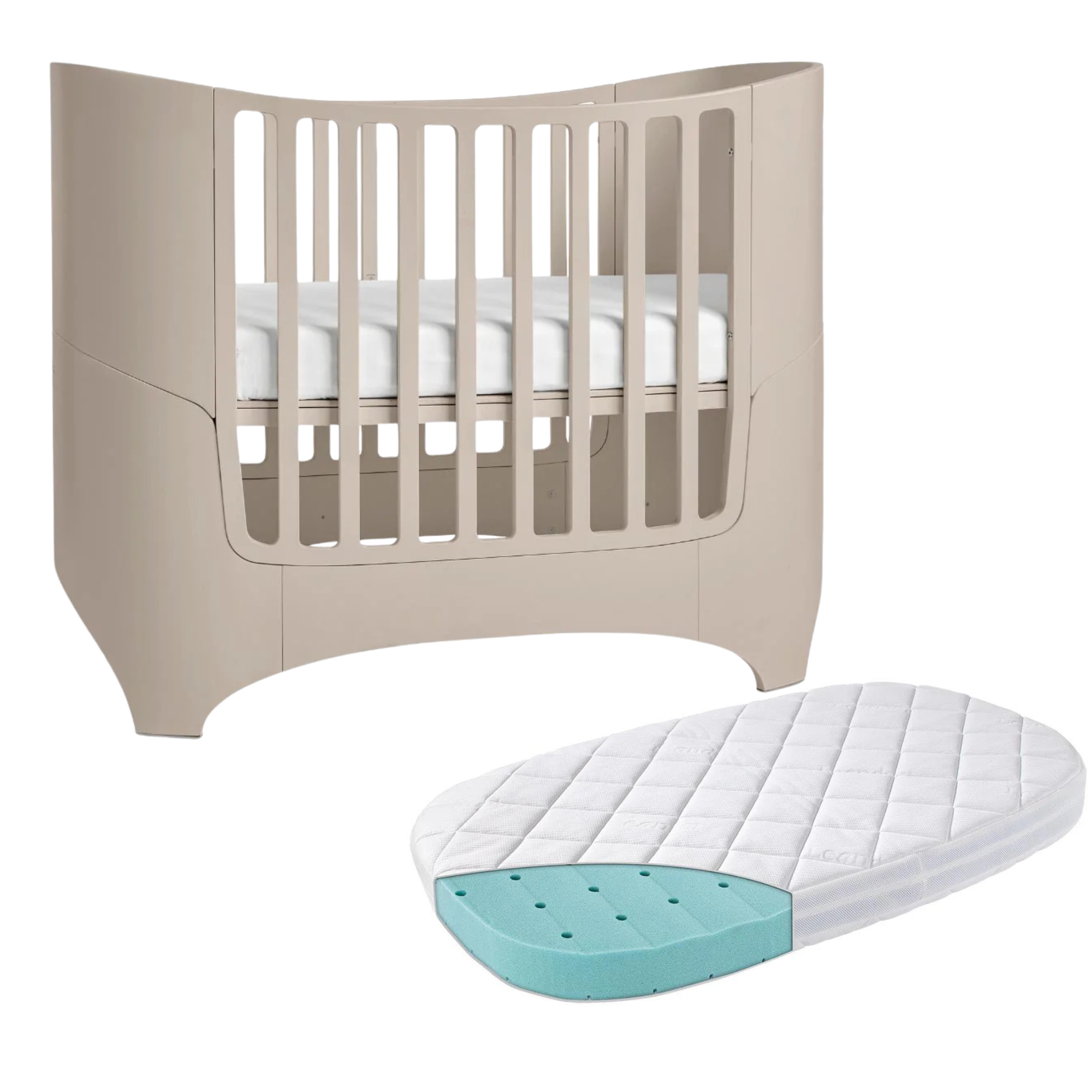Beige Leander Classic Cot with Leander Premium Mattress, perfect for your baby