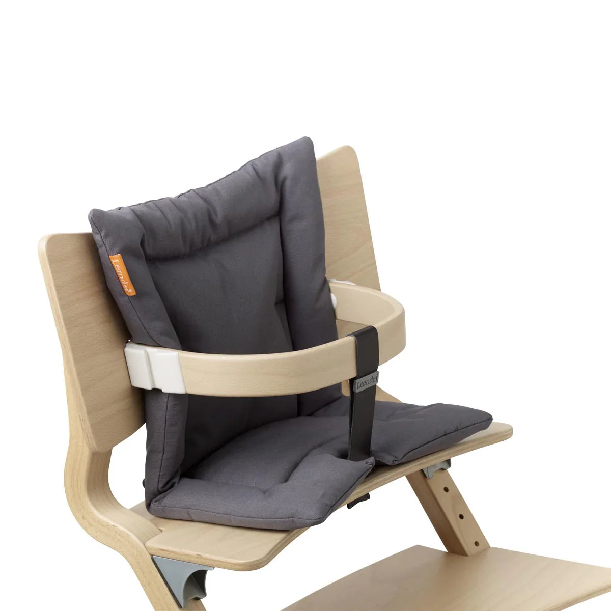 Wooden high chair with gray organic cushion for Toshi Baby Leander Classic High