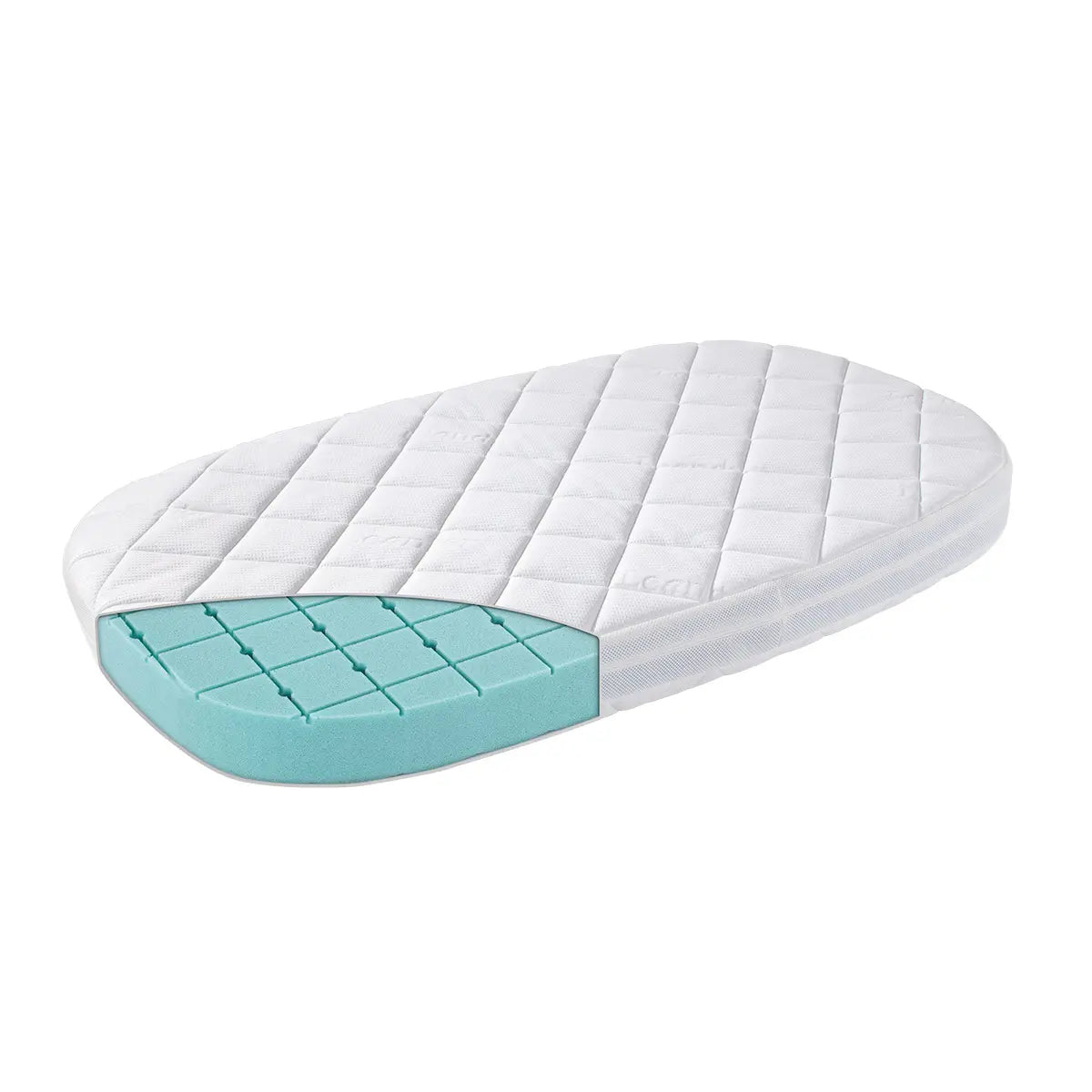 Oval Leander Cot Mattress Premium+7 with cutaway view for comfy baby strollers