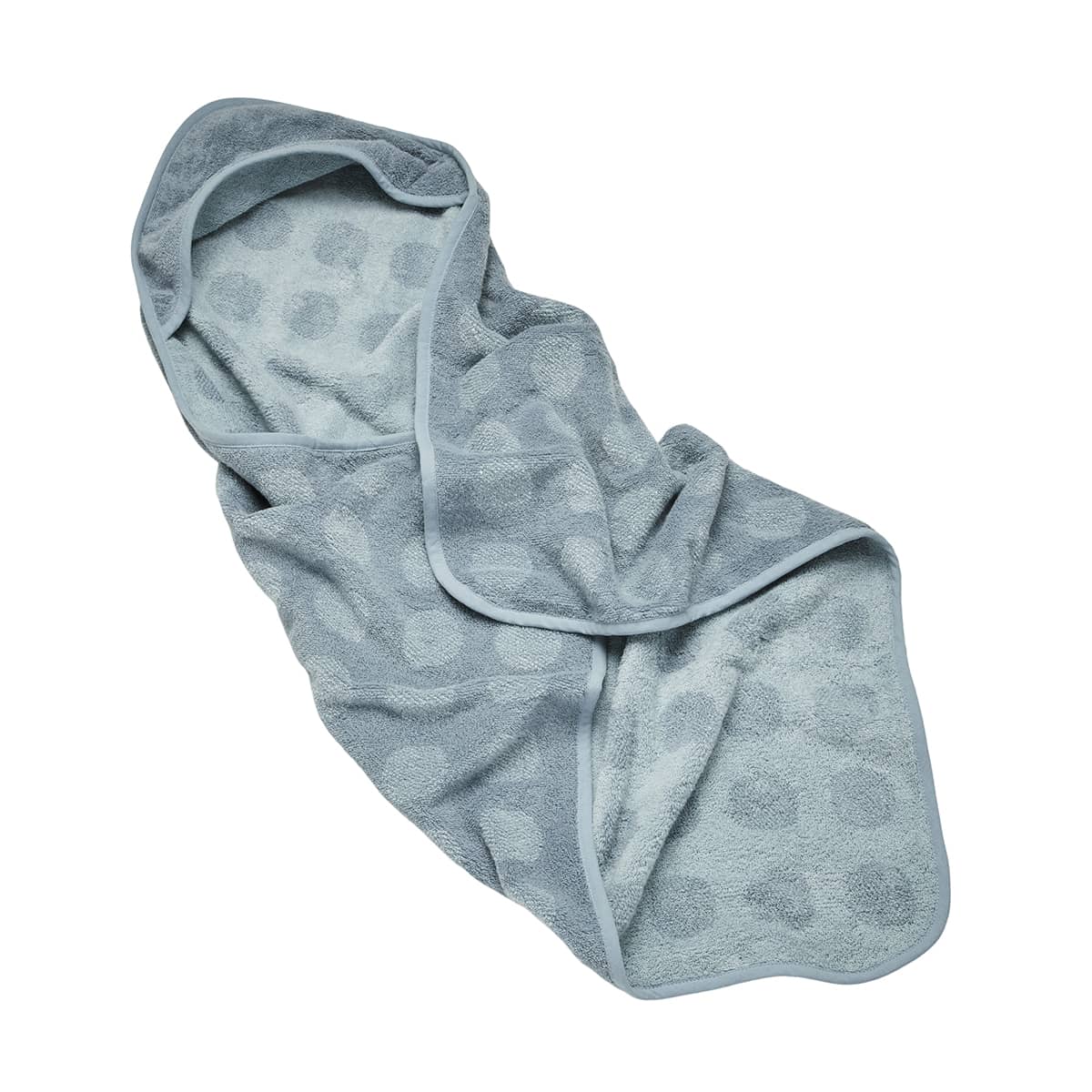 Blue hooded baby towel with polka dots from Leander Organic Hooded Towels, perfect for toshi baby and baby swimming lessons