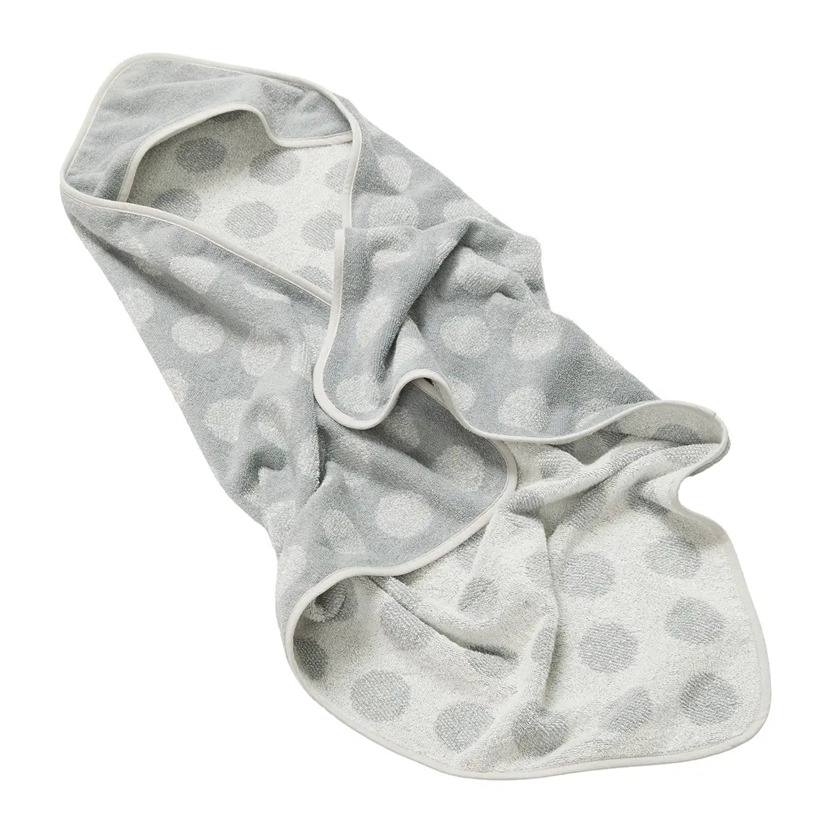 Gray and white polka-dotted Leander Organic Hooded Towel perfect for Toshi Baby and swim lessons
