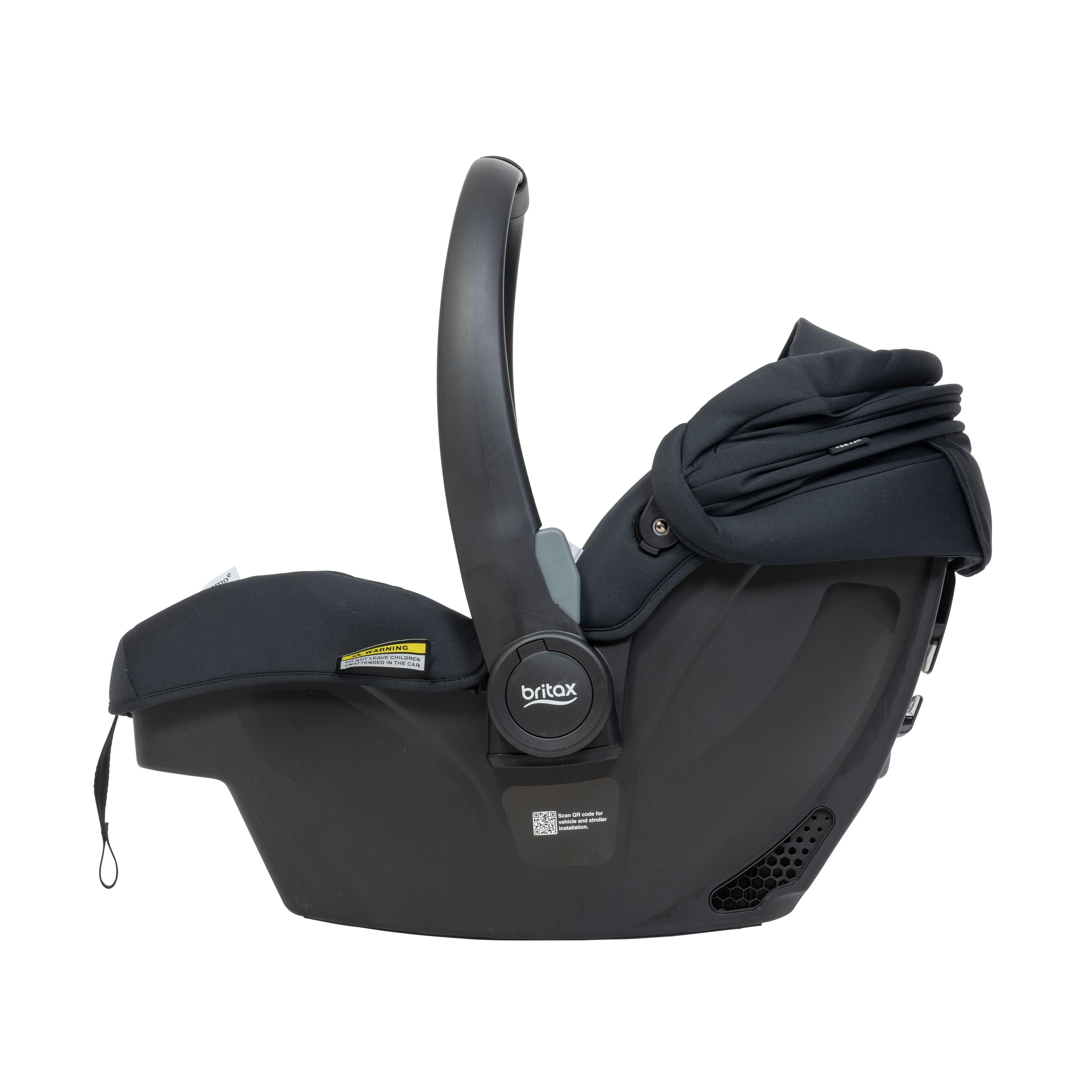 Black infant car seat from Britax Safe-N-Sound B-Pod LITE Baby Capsule, perfect for Odyssey Wagon Wheels adventures