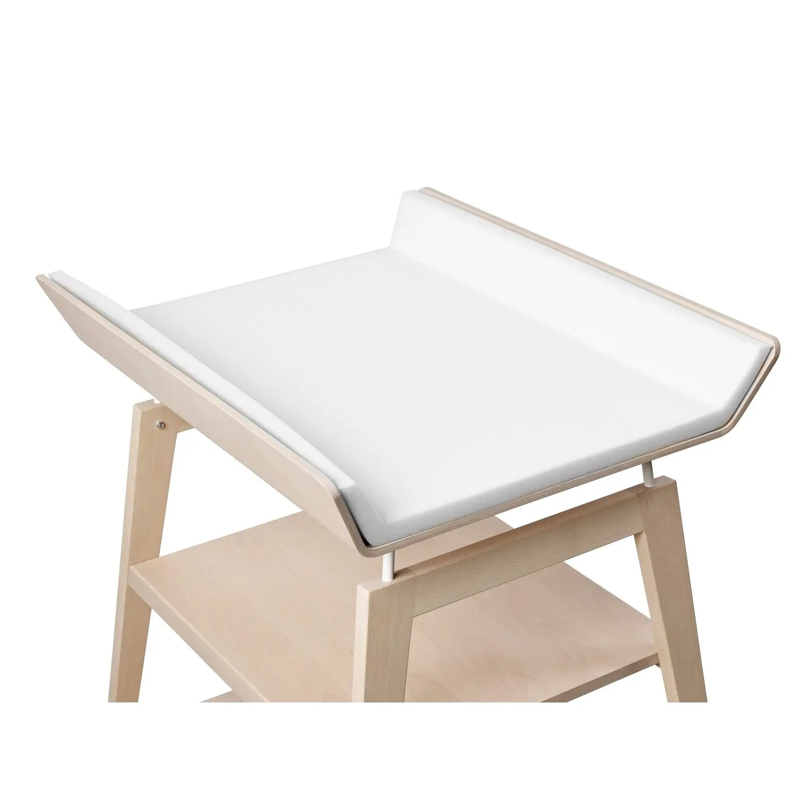 White Linea Change Table by Toshi Baby with storage shelf and ideal change table measures