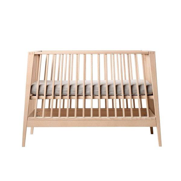 Wooden Toshi Baby Linea Cot Natural 120cm with gray mattress for baby sleep setup