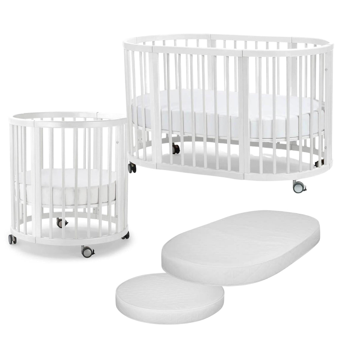 White oval Lolli Sprout Cot 4 in 1 with mattress made from European Beech Wood, Australian made