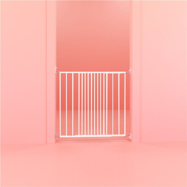 White metal safety gate from Dogspace Lucky, perfect for keeping pets safe with Toshi baby romper style