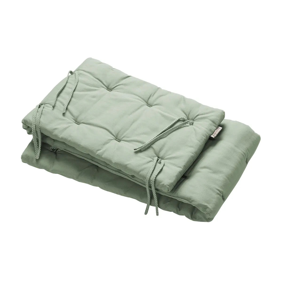 Light green quilted cushions with ties for Luna Cot Bumper in Organic Linea Luna style