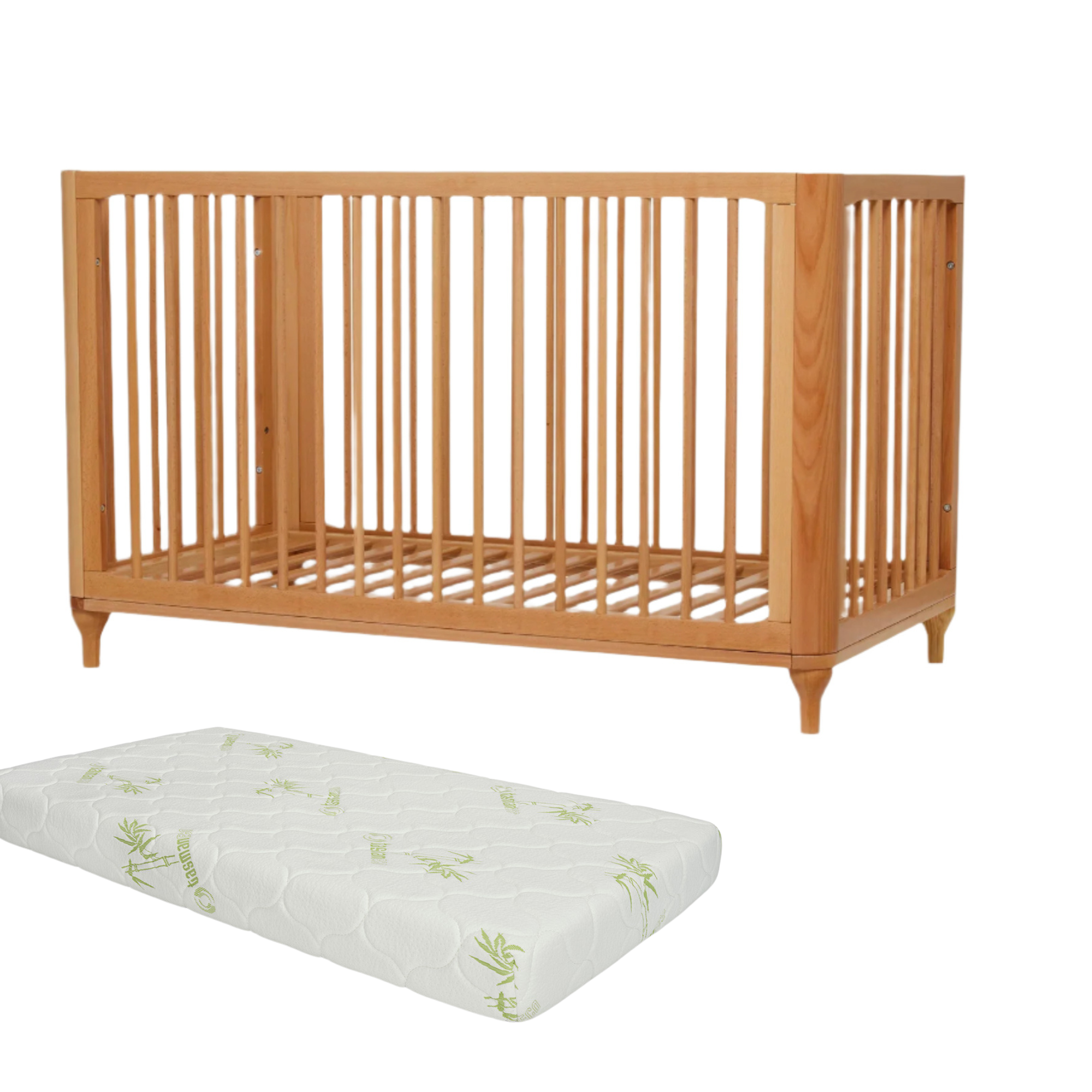Wooden crib with mattress from Lyra Convertible Cot, perfect for Toshi Baby Romper and baby strollers