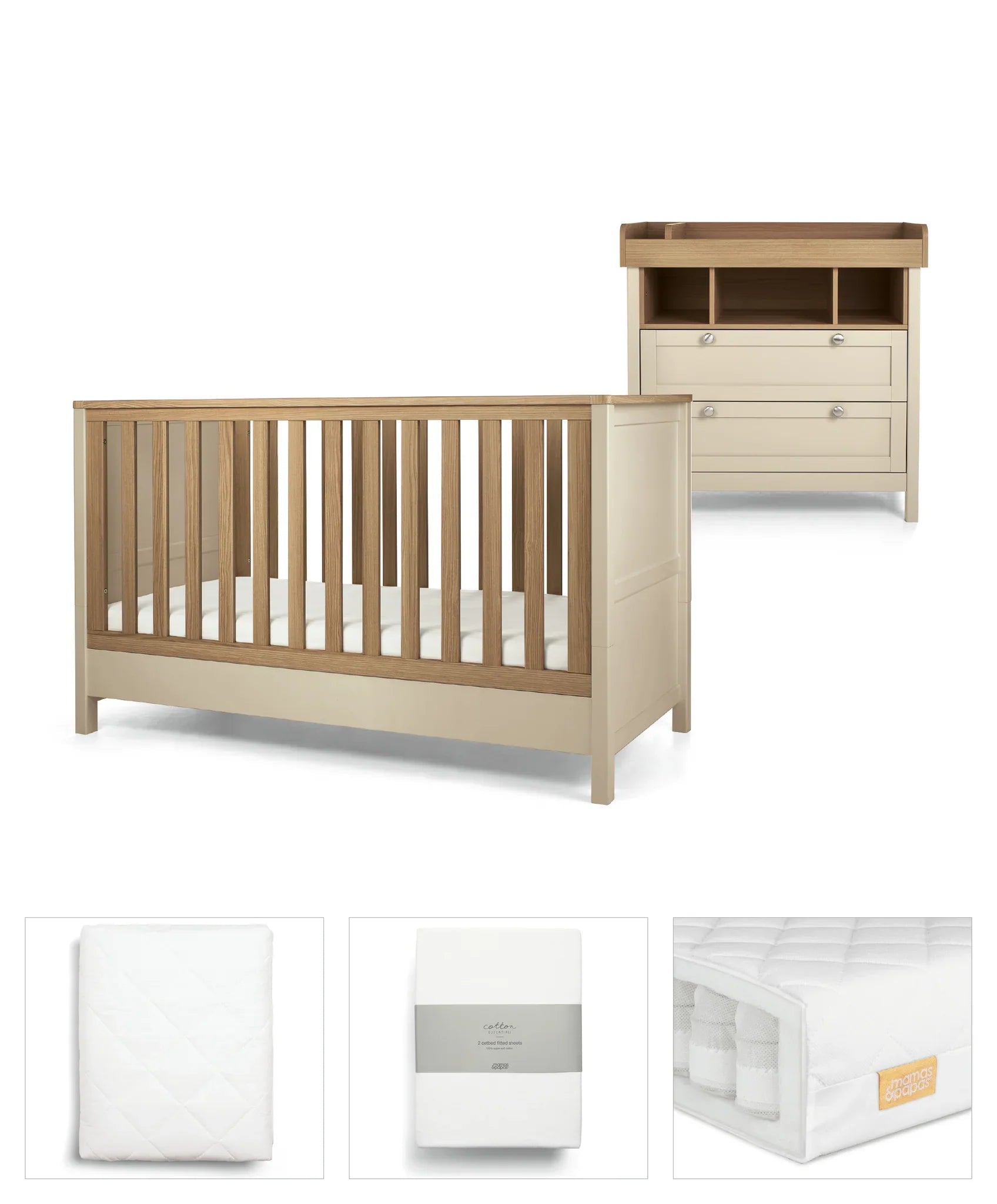 Baby furniture set in Mamas&Papas Harwell Cashmere 5 Piece Set with cotbed mattress