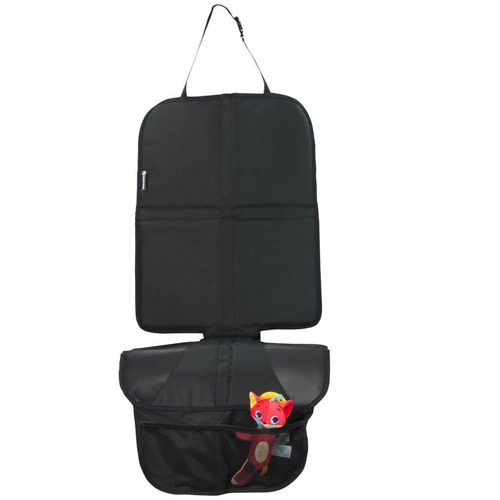 Black car seat organizer with toy for Maxi Cosi Deluxe Seat Protector by Toshi Baby