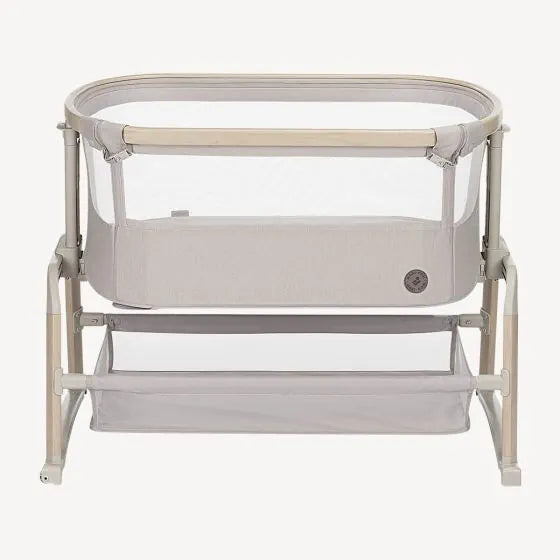 Maxi Cosi Iora Air Bedside Sleeper with bassinet and storage shelf for Toshi Baby