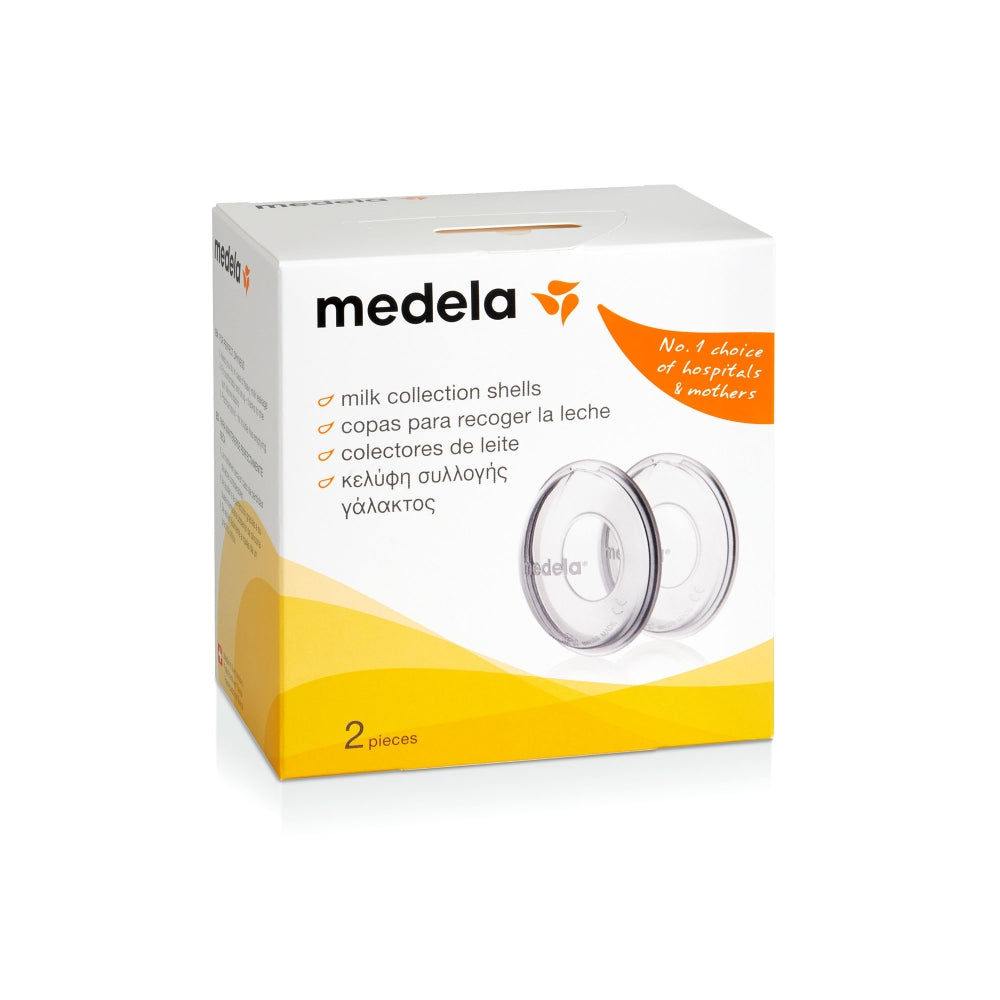 Medela milk collection shells packaging for leaking breast milk, perfect with baby strollers