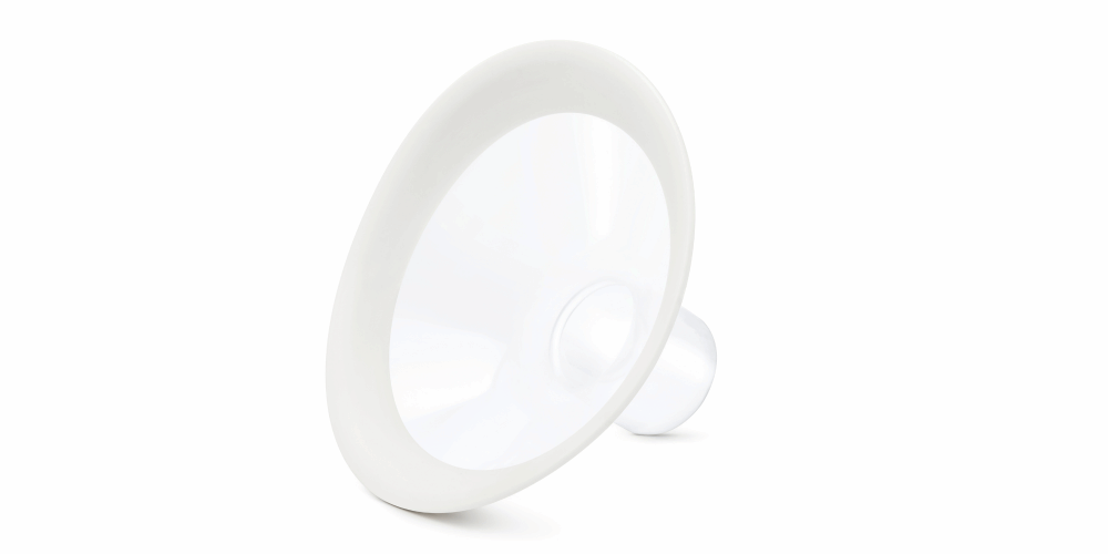 White silicone breast pump flange for Medela Personal Fit Flex Breast Shield, ideal for Toshi Baby
