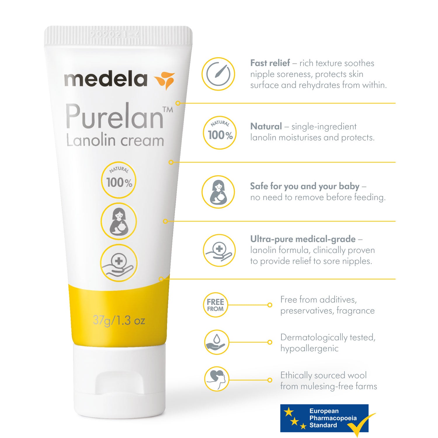 Medela Purelan lanolin cream tube for baby skin care and soothing relief