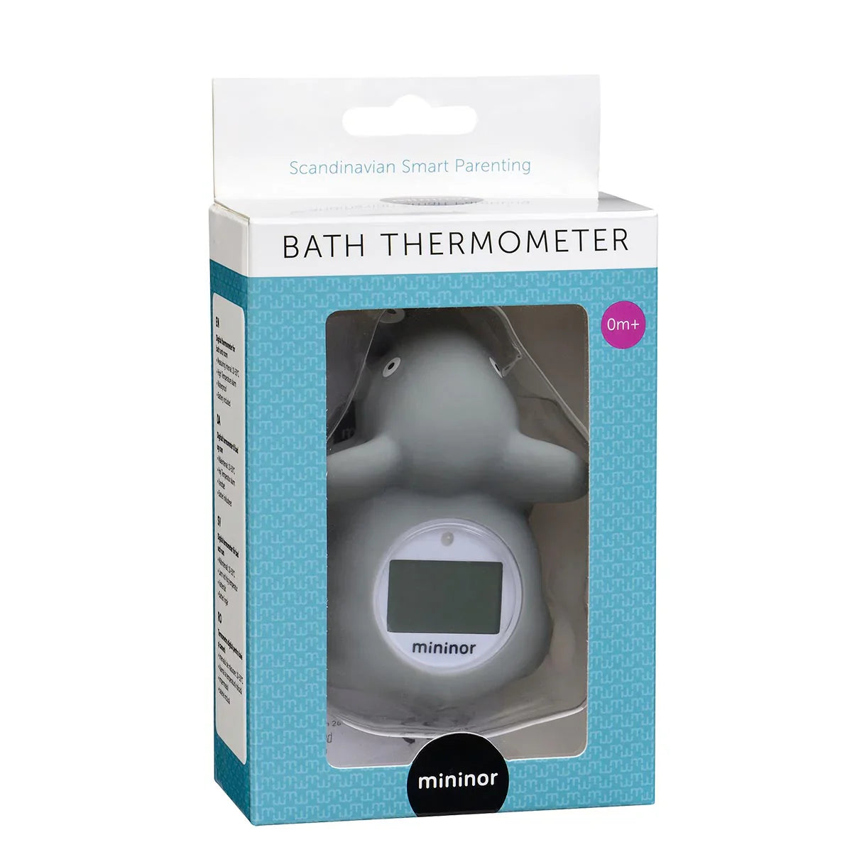 Boxed Mininor Bath Thermometer showing easy-to-read temperature for safe baths
