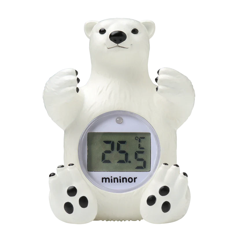 Baby bath time with Mininor Bath Thermometer Polar Bear, perfect for Toshi baby romper or baby strollers
