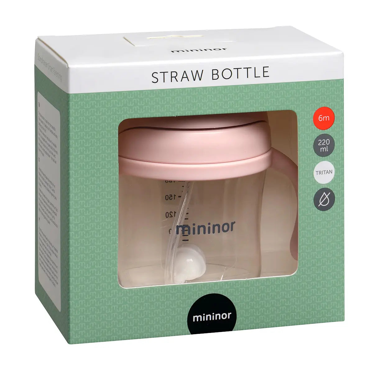Baby straw bottle in packaging for Mininor Straw Bottle Toshi Baby 220ml Rose