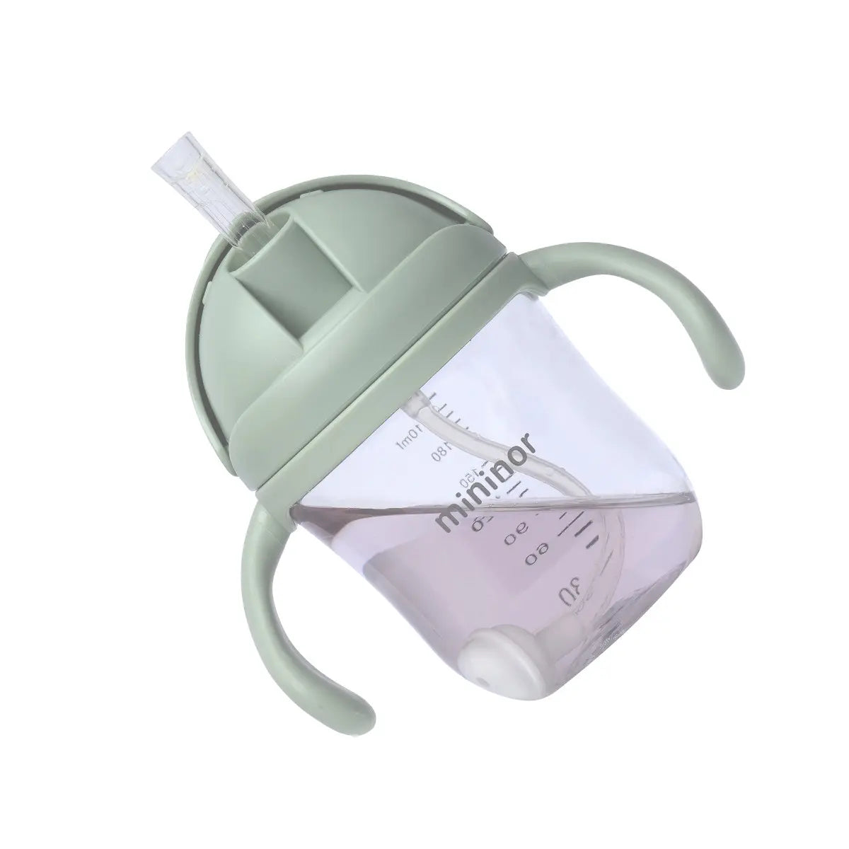 Green clear sippy cup with handles, Mininor Straw Bottle Tritan 220ml for Toshi Baby