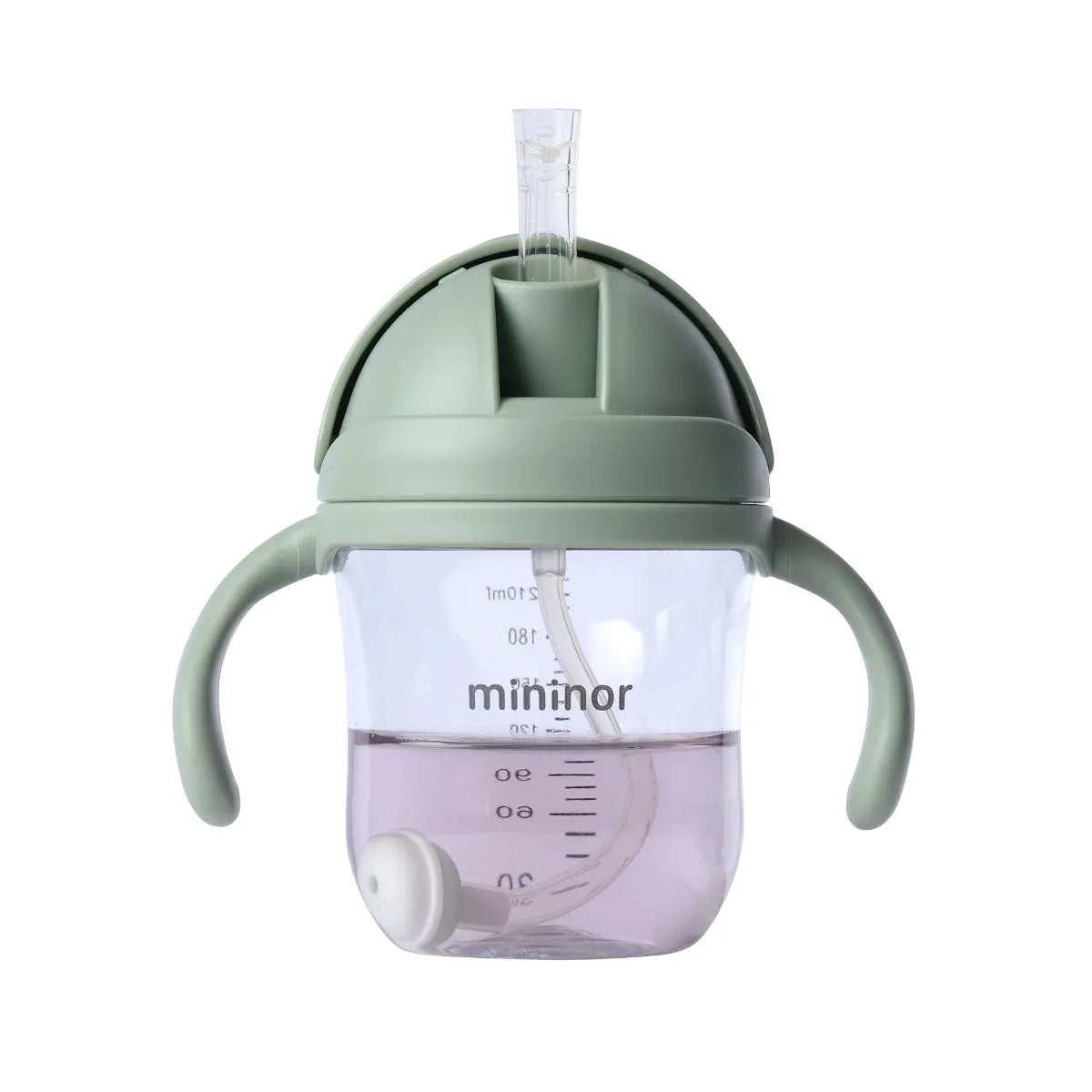 Green clear Mininor Straw Bottle Tritan 220ml for Toshi Baby, ideal for baby strollers