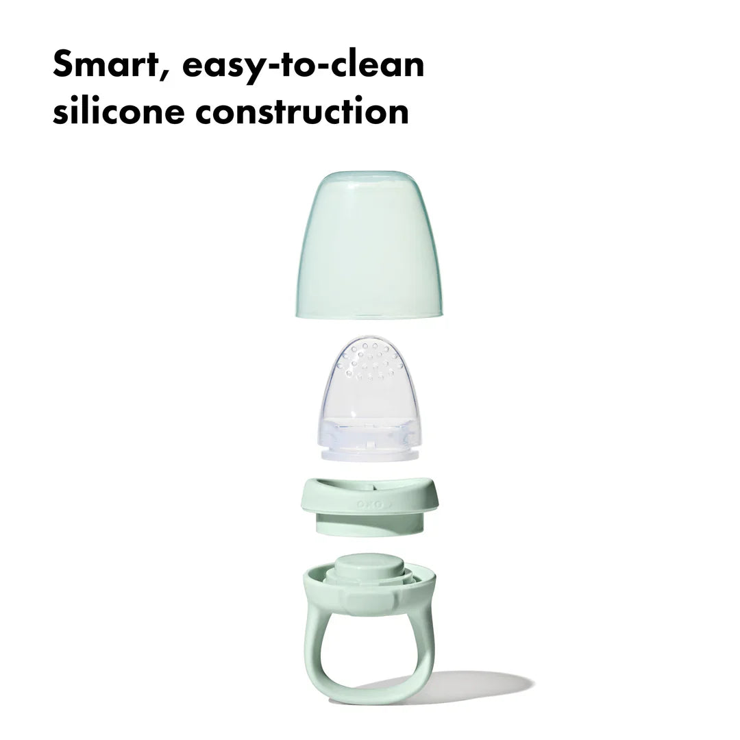 Disassembled OXO Tot Silicone Self-Feeder perfect for toshi baby soothe teething tots