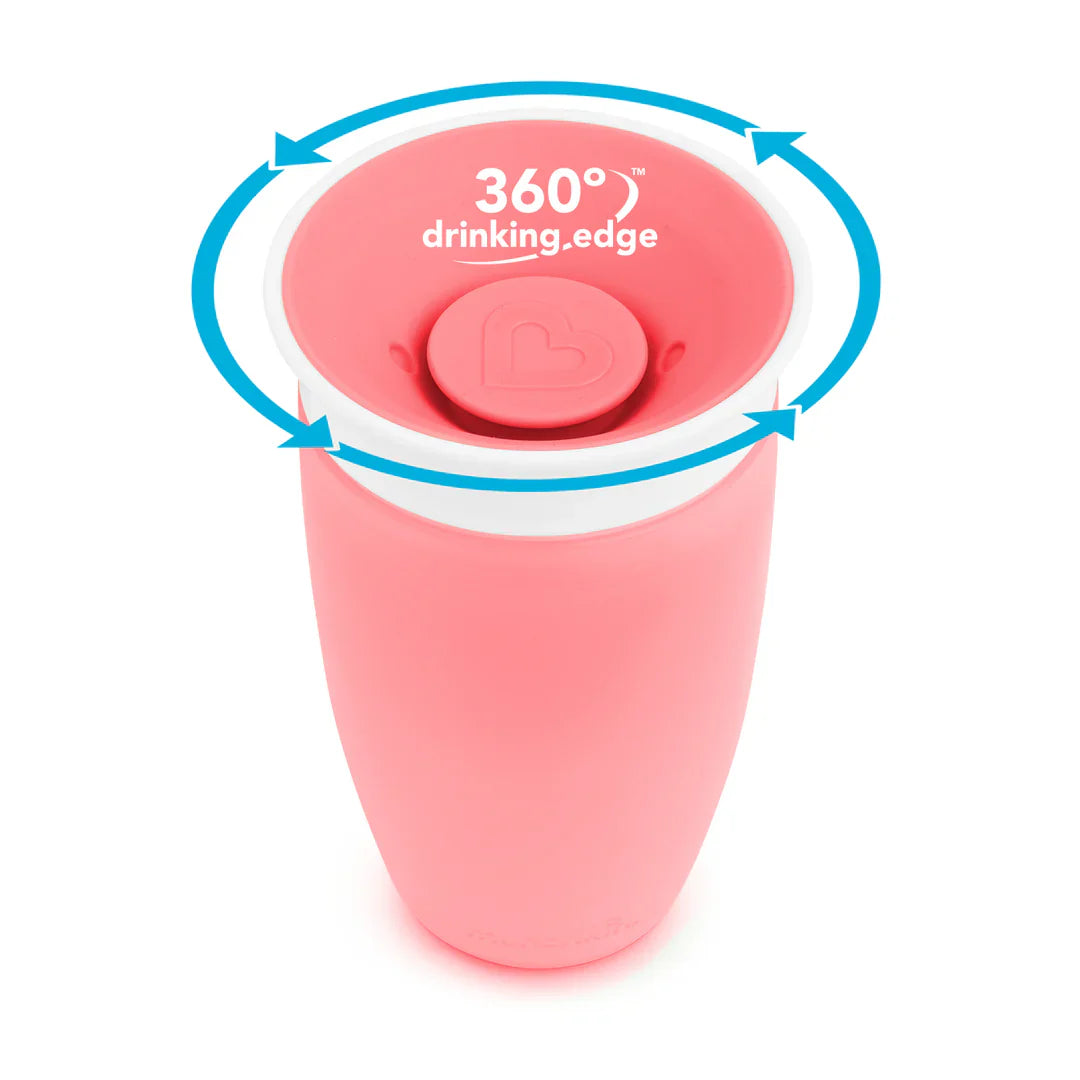 Pink Miracle 360° Cup from Munchkin, perfect for odyssey wagon wheels and bare mum postpartum style