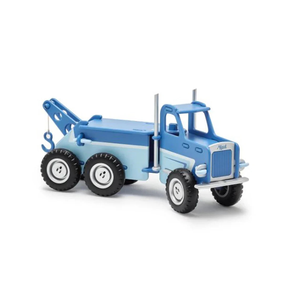 Blue toy tow truck from Moover Classic Mack perfect for tots and baby strollers