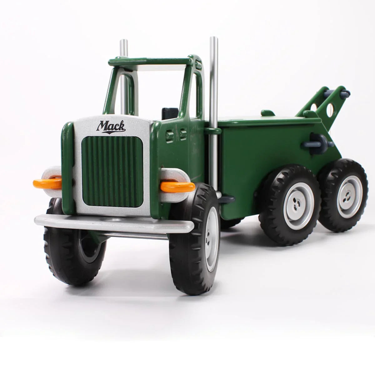 Green and white toy tow truck from the Moover Classic Mack collection, crafted with quality veneer plywood for Toshi Baby fun