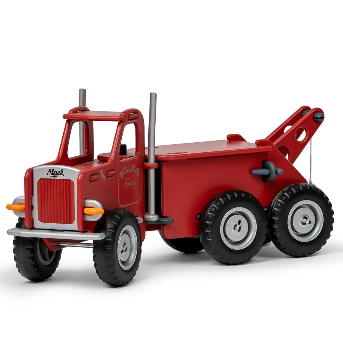 Red wooden toy tow truck from Moover Classic Mack for toshi baby and baby strollers