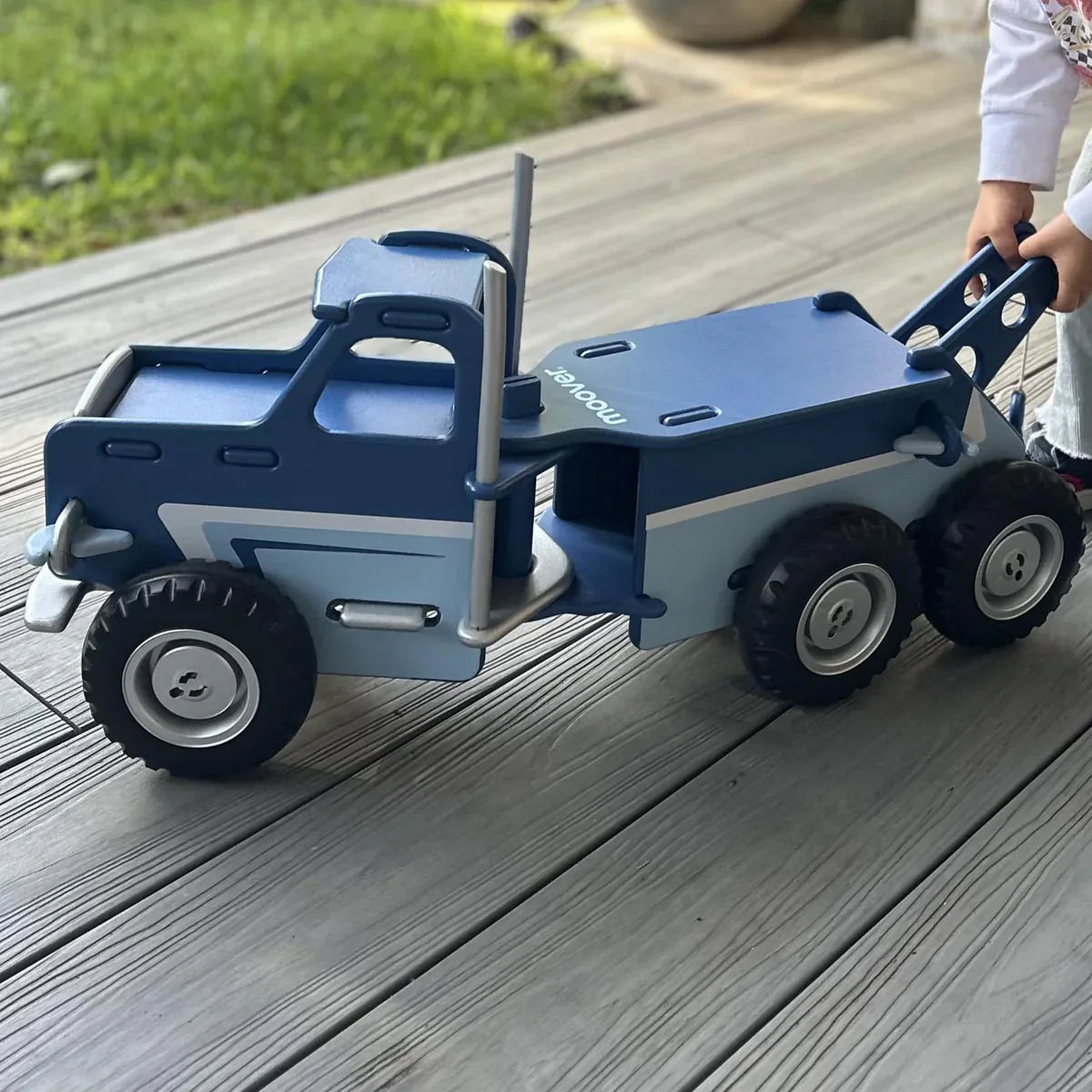 Blue wooden toy truck from Toshi Baby Moover Classic Mack for kids and baby strollers